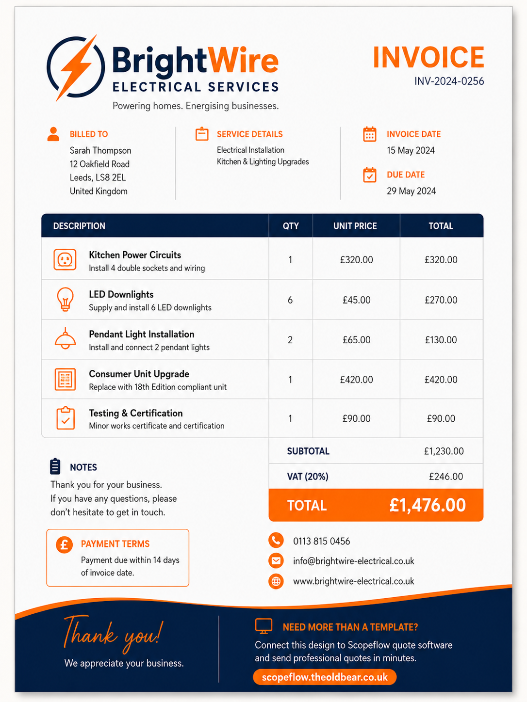 Brightwire Electrical Invoice Design