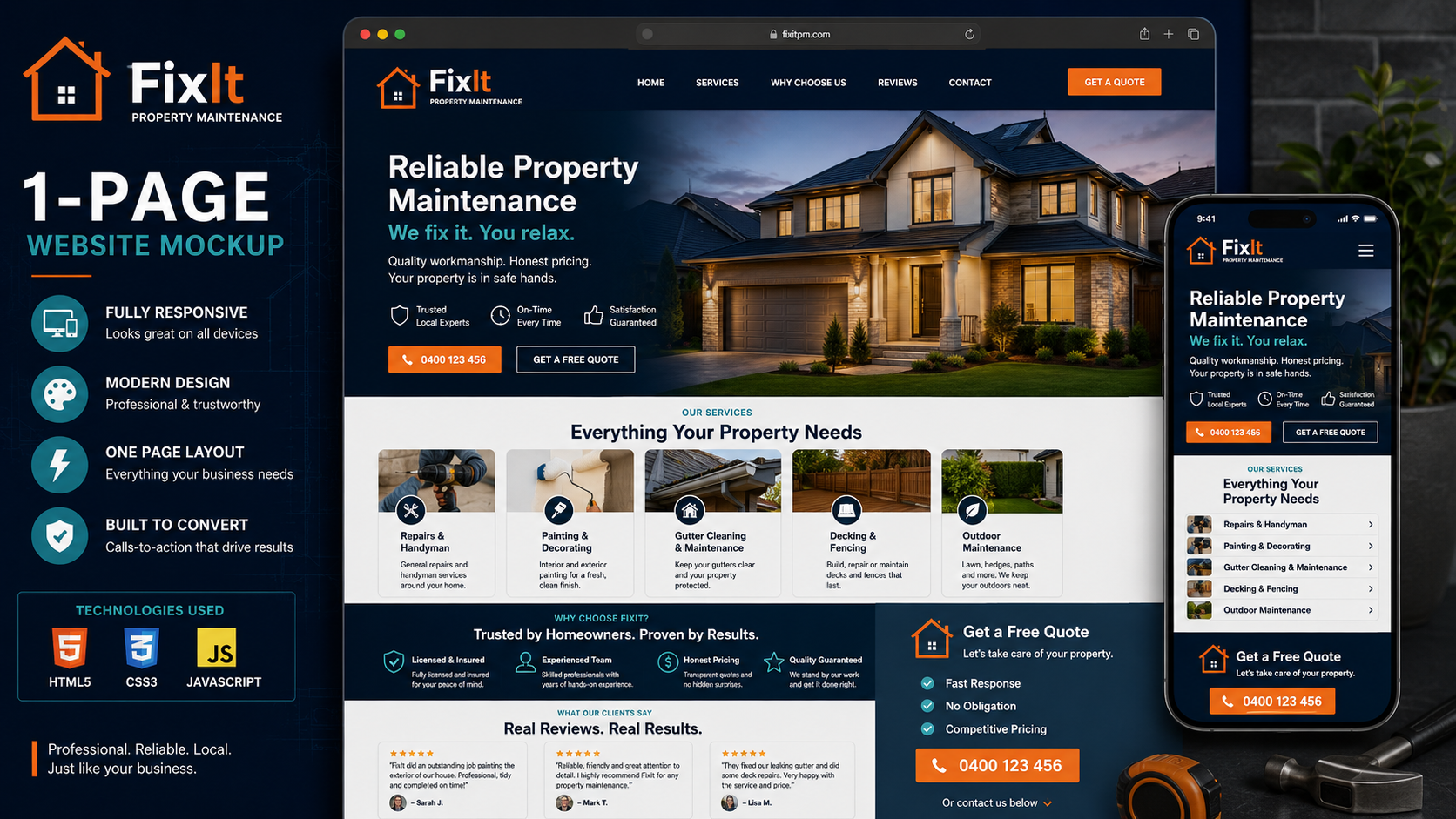 Modern One Page Website Design Mockup